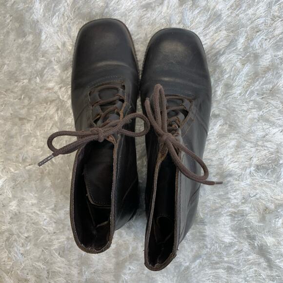 Vintage Brown Leather Boots Square Toe Sz 8 - Picture 5 of 7